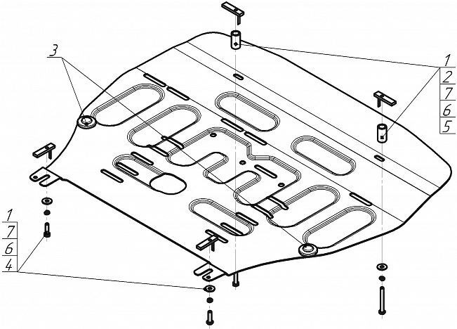 Защита стальная Мотодор для картера двигателя, КПП на Hyundai Santa Fé и KIA Sorento/Carnival фото 2