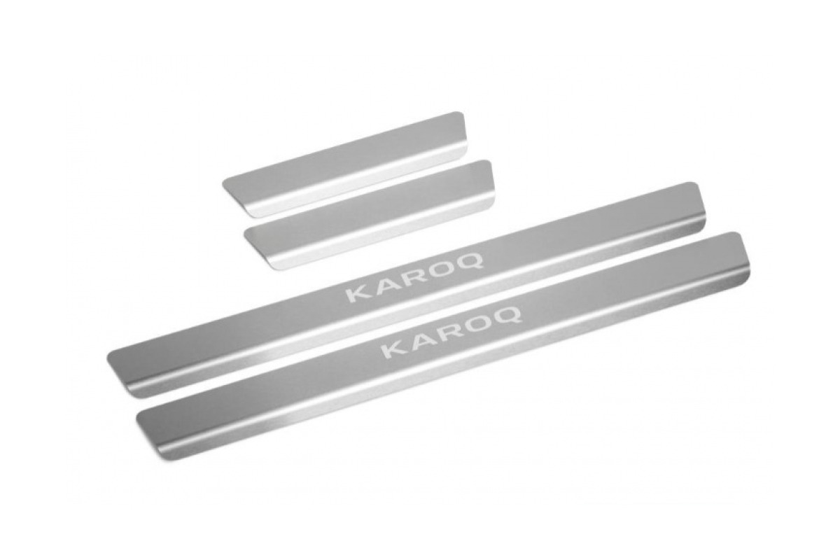 Комплект накладок на дверные пороги Rival для Skoda Karoq (NU7) с гравировкой Karoq