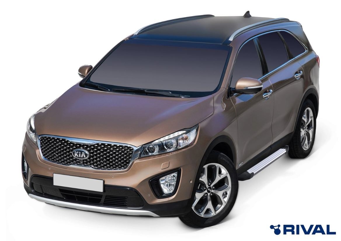 Порог-площадка Rival Silver F180AL c комплект крепежа для Kia Sorento Prime (UM)