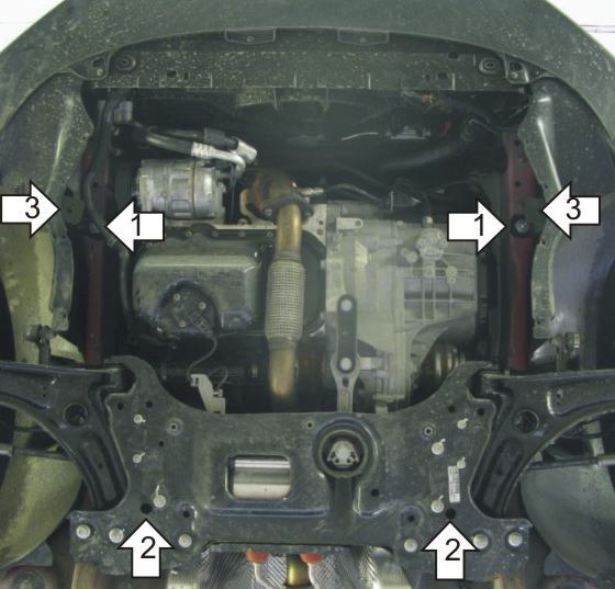 Защита стальная Мотодор для картера двигателя, КПП на Volkswagen Jetta/Caddy и Skoda Yeti/Superb фото 3