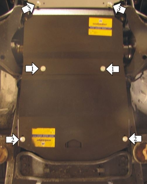 Защита стальная Мотодор для картера двигателя, переднего дифференциала, КПП на Mitsubishi Pajero Sport II фото 3