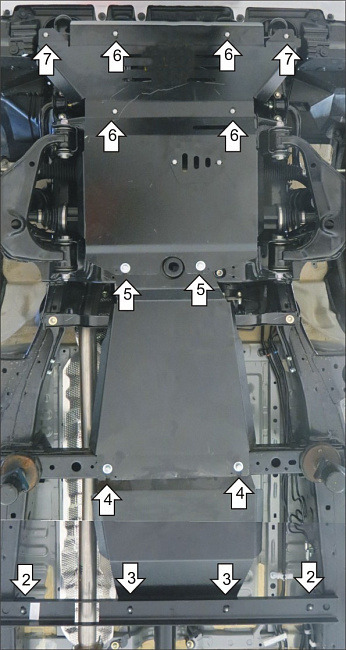 Защита алюминиевая Мотодор для картера двигателя, КПП, РК и радиатора на Toyota Hilux фото 4