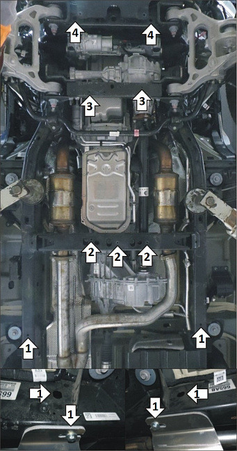 Защита алюминиевая Мотодор для картера двигателя, переднего дифференциала, КПП, РК на Dodge Ram 1500 TRX фото 3