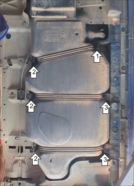 Защита алюминиевая Мотодор для топливного бака на Volkswagen Transporter/Caravelle/Multivan T5 и T6 фото 3