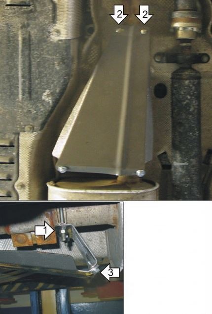 Защита стальная Мотодор для глушителя на Volkswagen Multivan/Transporter/Caravelle T5 и T6 фото 2