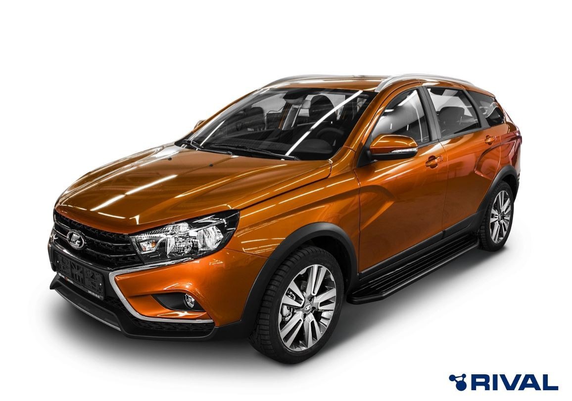 Порог-площадка Rival Premium-Black A180ALB c комплектом крепежа для Lada Vesta SW Cross (2181) фото 2