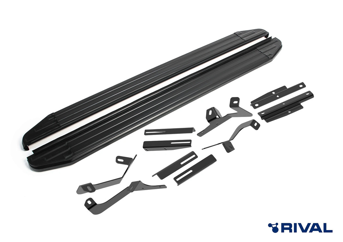 Порог-площадка Rival Premium-Black A180ALBc комплектом крепежа для Москвич 3 (DA21)​ и JAC JS4 (1 поколение)