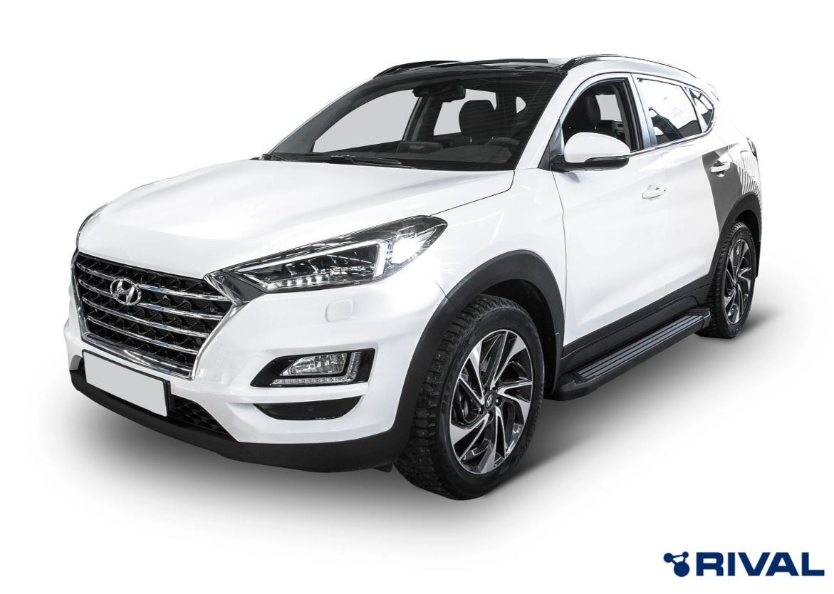 Порог-площадка Rival Black F173ALB c комплект крепежа для Hyundai Tucson (TL) и Kia Sportage (QL)