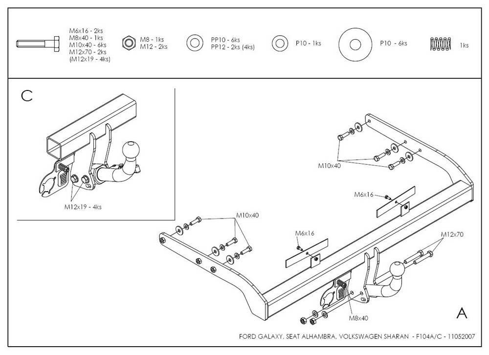 Фаркоп GALIA для Ford Galaxy, SEAT Alhambra, Volkswagen Sharan 2WD/4WD фото 2