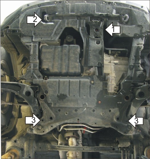 Защита алюминиевая Мотодор для картера двигателя и КПП на Peugeot 4007 и Citroen C-Crosser и Mitsubishi Outlander XL фото 2