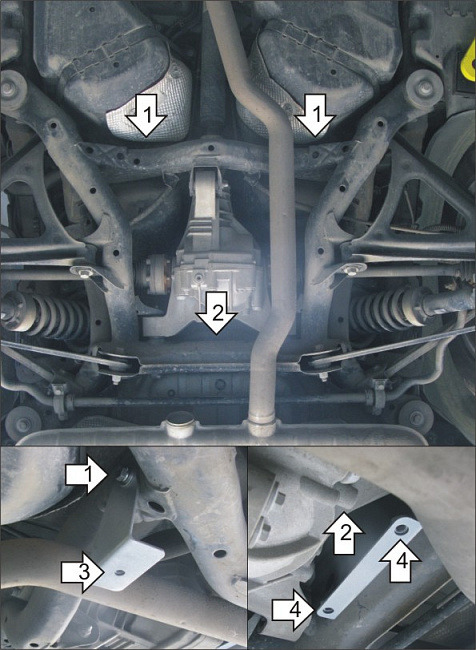 Защита алюминиевая Мотодор для заднего дифференциала на Volkswagen Touareg фото 2