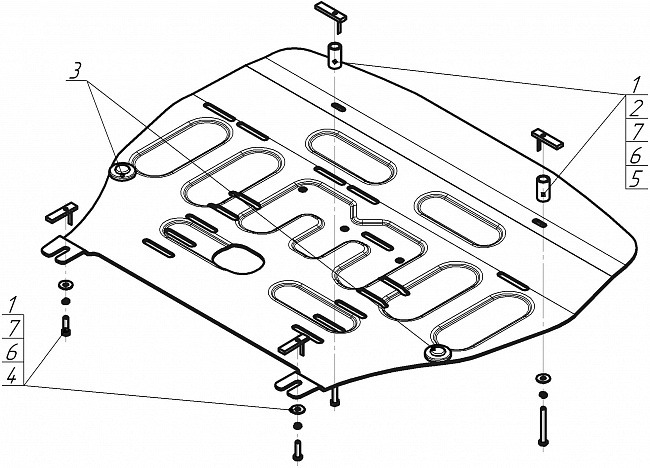 Защита алюминиевая Мотодор для картера двигателя, КПП на Hyundai Santa Fé/Tucson и KIA Sorento/Carniva фото 2