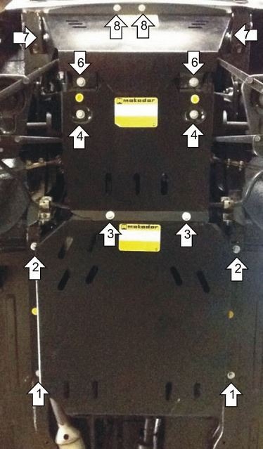 Защита стальная Мотодор для картера двигателя, переднего дифференциала, КПП, РК на Lada Niva Legend/4x4 фото 2