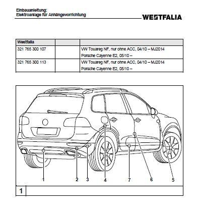Комплект электрики фаркопа WESTFALIA для Volkswagen Touareg, Porsche Cayenne, кроме а/м с адаптивным круиз-контролем 7-пин