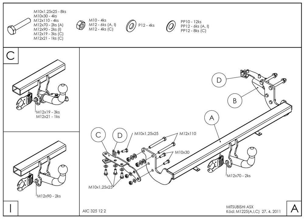 Фаркоп GALIA для Mitsubishi ASX / Citroen C4 Aircross/ Peugeot 4008 фото 2