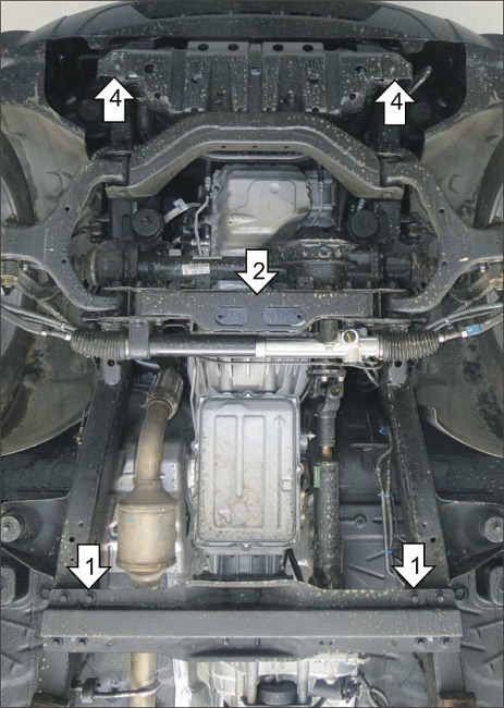 Защита алюминиевая Мотодор для картера двигателя, переднего дифференциала, КПП, радиатора на Ssangyong Actyon Sports/Actyon  фото 3