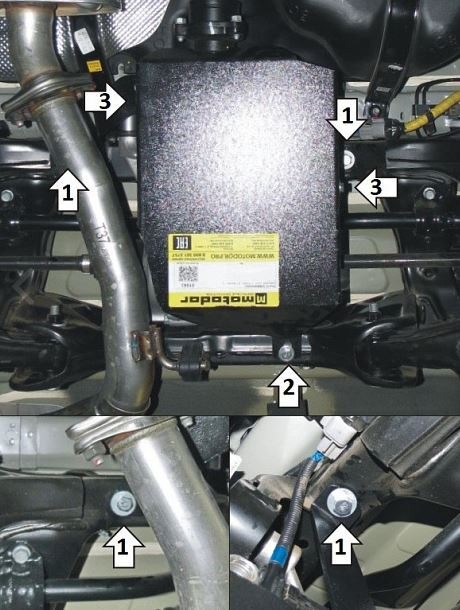 Защита стальная Мотодор для заднего дифференциала на Hyundai Santa Fé и KIA Sorento фото 2
