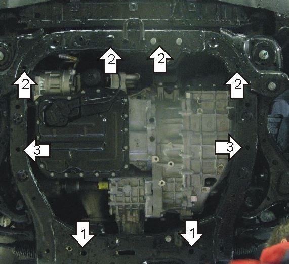 Защита стальная Мотодор для картера двигателя и КПП на Hyundai Santa Fé фото 3