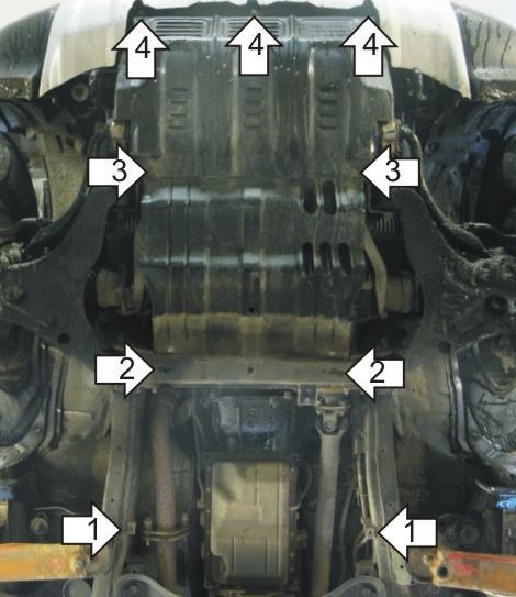 Защита стальная Мотодор для картера двигателя, КПП, радиатора, переднего дифференциала на Mitsubishi Pajero Sport  фото 4
