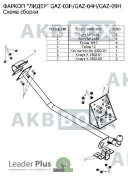 Фаркоп Лидер-Плюс для ГАЗ 3302 Газель бортовая