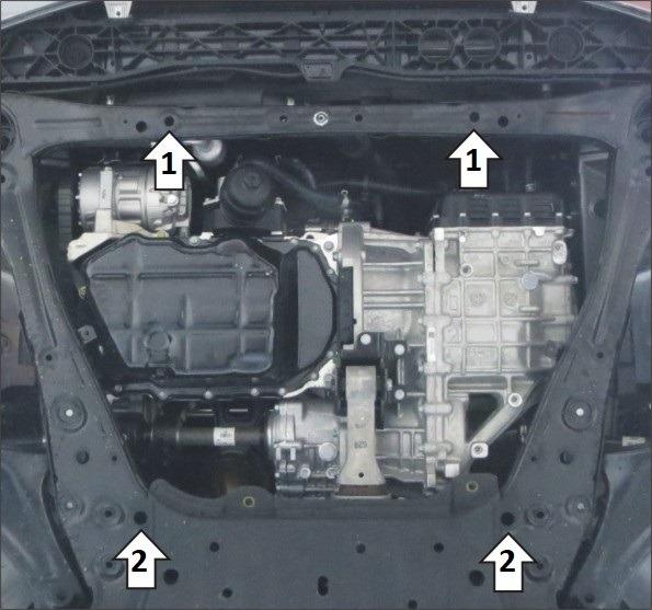 Защита алюминиевая Мотодор для картера двигателя, КПП на Hyundai Santa Fé/Tucson и KIA Sorento/Carniva фото 3