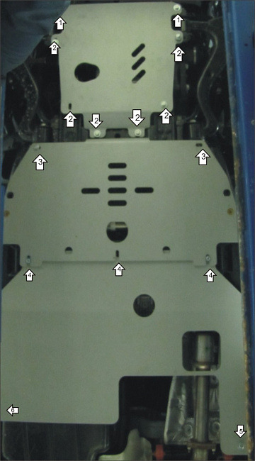 Защита алюминиевая Мотодор для картера двигателя, переднего дифференциала, радиатора на Land Rover Discovery IV фото 3