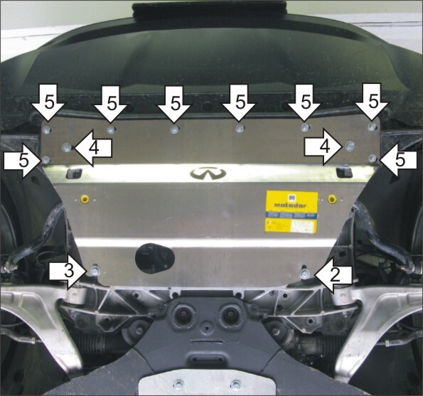 Защита алюминиевая Мотодор для картера двигателя на Infiniti QX 70 и FX 30D/35/37/50 фото 3