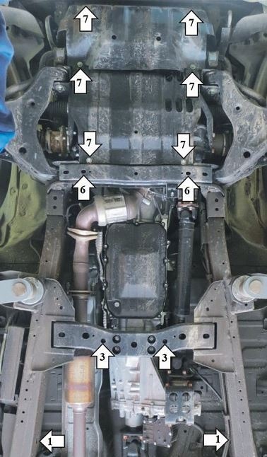 Защита стальная Мотодор для картера двигателя, КПП, радиатора, переднего дифференциала и РК на Mitsubishi Pajero Sport III/L 200 фото 3