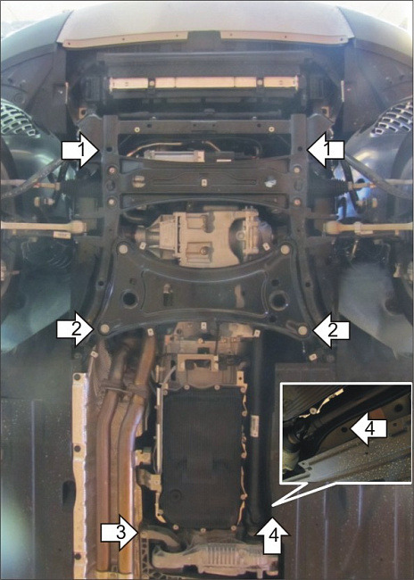 Защита алюминиевая Мотодор для картера двигателя, КПП, радиатора, РК на BMW X3 (f25) и X4 (f26) фото 5