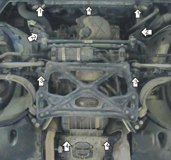 Защита стальная Мотодор для картера двигателя, КПП и гидроусилителя руля на Audi A6/A6 Allroad фото 4