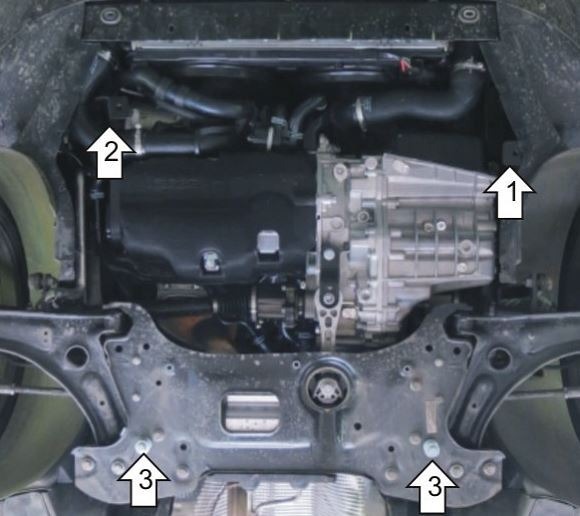 Защита стальная Мотодор для картера двигателя, КПП на Volkswagen Caddy и Skoda Superb/Yeti фото 3