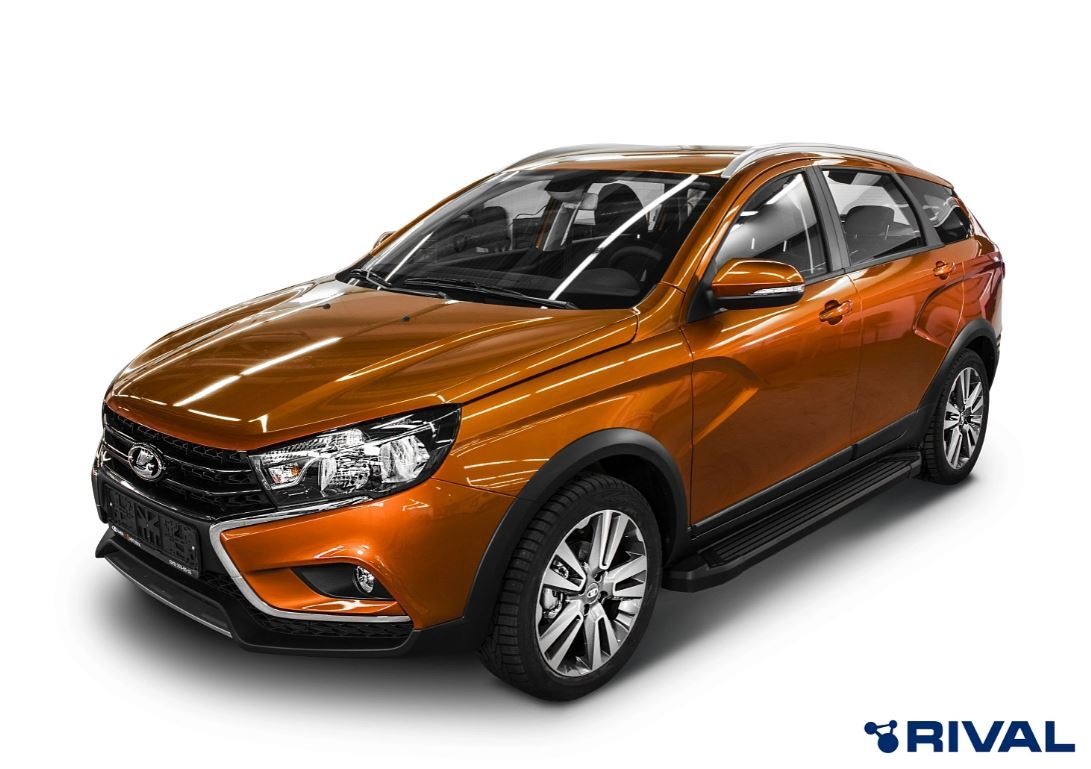 Порог-площадка Rival Black F180ALB c комплектом крепежа для Lada Vesta SW Cross (2181)