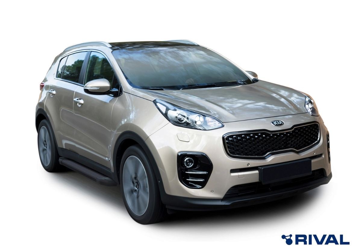 Порог-площадка Rival Black F173ALB c комплект крепежа для Hyundai Tucson (TL) и Kia Sportage (QL) фото 2