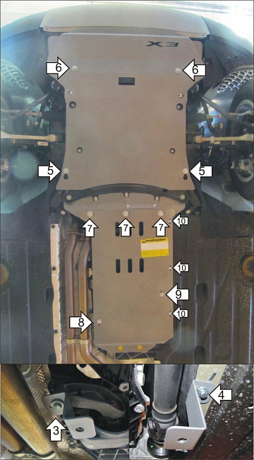 Защита алюминиевая Мотодор для картера двигателя, КПП, радиатора, РК на BMW X3 (f25) и X4 (f26) фото 6