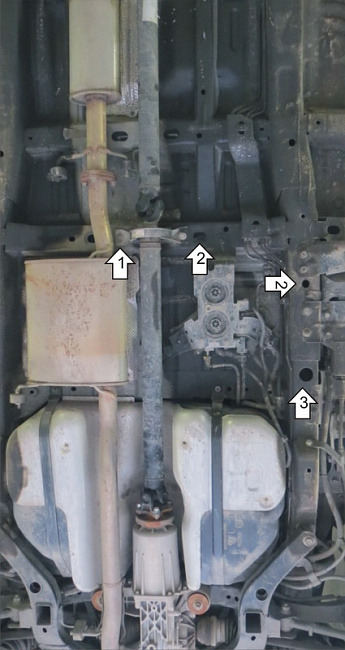 Защита стальная Мотодор для абсорбера, топливного фильтра, подвесного подшипника карданного вала на Opel Antara и Chevrolet Captiva фото 4