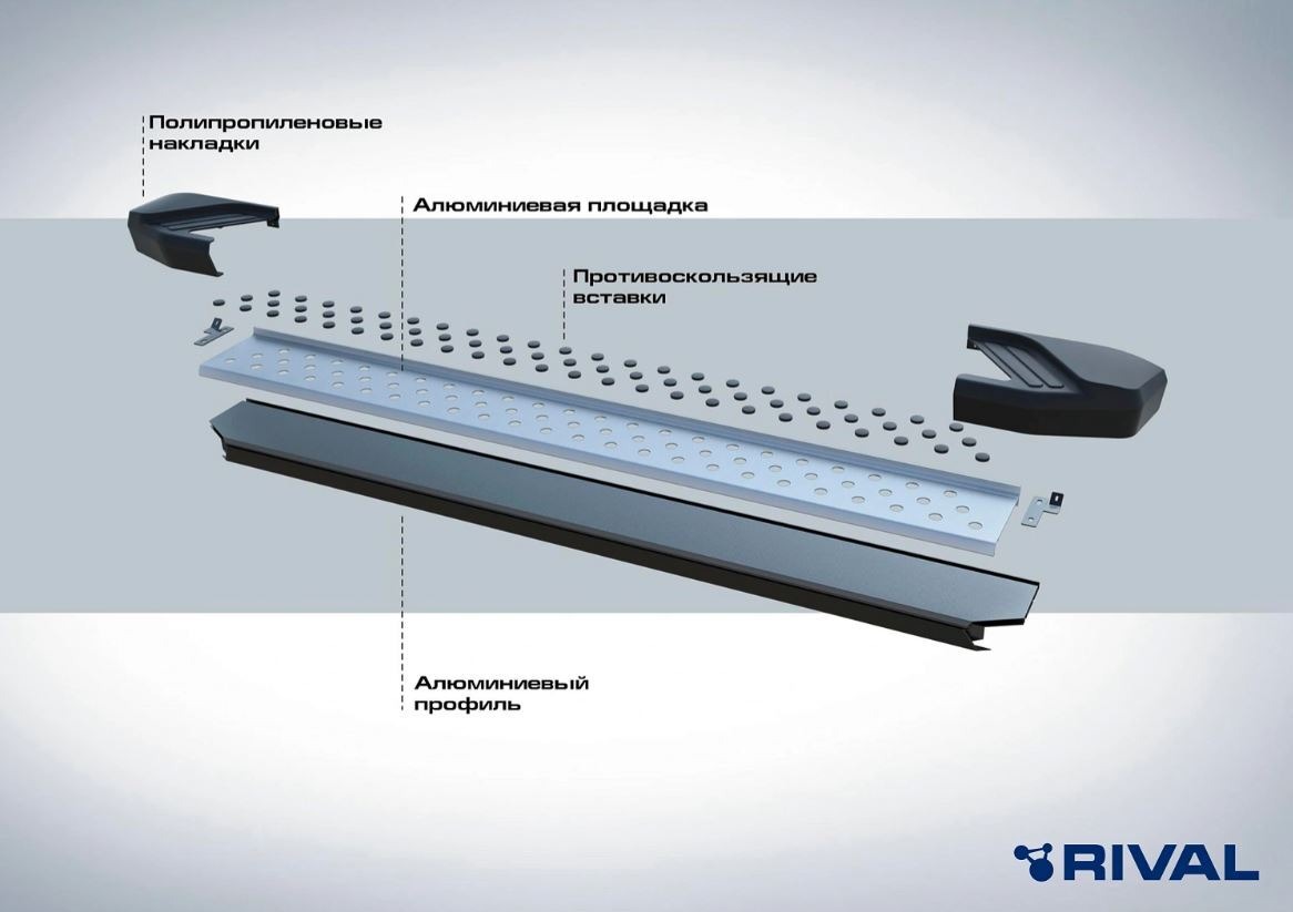 Порог-площадка Rival BMW-Style D128ALB c комплект крепежа для Lada Niva 4x4/ Niva Legend (2131) фото 4