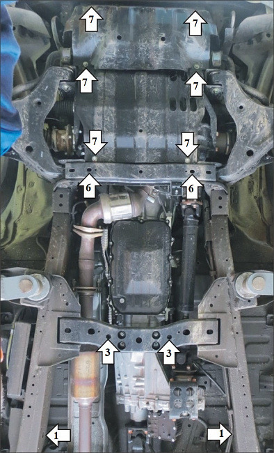 Защита алюминиевая Мотодор для картера двигателя, КПП, радиатора, переднего дифференциала, РК на Mitsubishi Pajero Sport III и L 200 фото 3