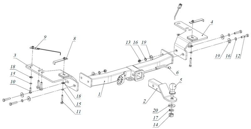 Фаркоп Бизон с хромированной накладкой и антистуком для Toyota Land Cruiser (J200) и Lexus LX (J200) фото 2