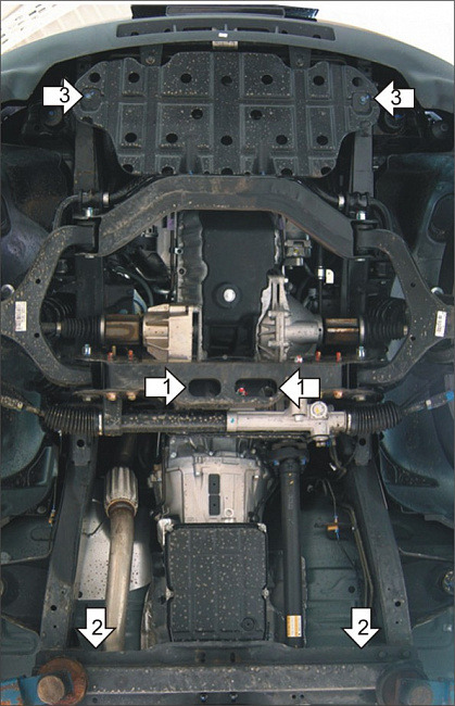 Защита алюминиевая Мотодор для картера двигателя, КПП, радиатора на Ssangyong Rexton фото 3