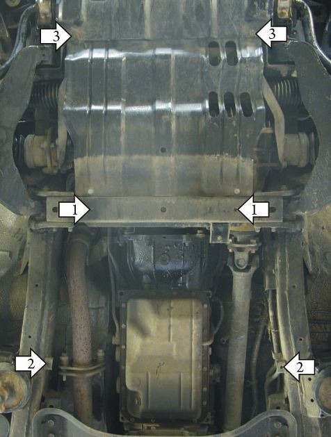 Защита стальная Мотодор для картера двигателя, переднего дифференциала, КПП на Mitsubishi Pajero Sport II фото 4
