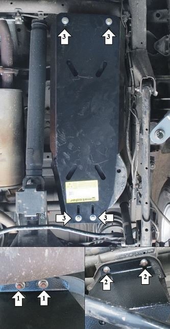 Защита стальная Мотодор для топливного бака на Mitsubishi Pajero Sport III фото 2
