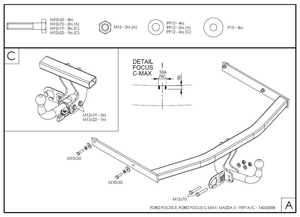 Фаркоп GALIA для Ford Focus III хетчбек, Ford Focus II хетчбек 3/5 дверей, Ford C-MAX фото 2