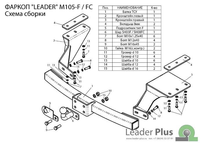 Фаркоп Лидер-Плюс для Mitsubishi Outlander XL (CW0) фото 2