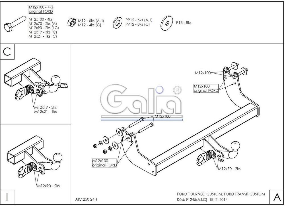 Фаркоп GALIA для Ford Tourneo Custom / Ford Transit Custom фото 2