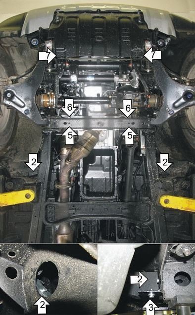 Защита стальная Мотодор для картера двигателя и переднего дифференциала, КПП на Mitsubishi Pajero Sport  фото 4