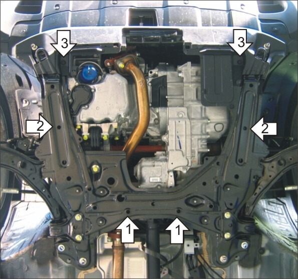 Защита алюминиевая Мотодор для картера двигателя и КПП на Honda CR-V III фото 2