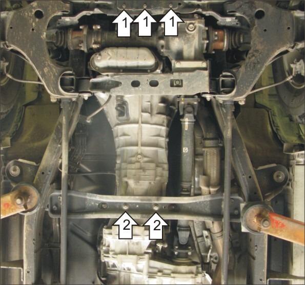 Защита алюминиевая Мотодор для картера двигателя, переднего дифференциала, КПП на Nissan Pick Up фото 2