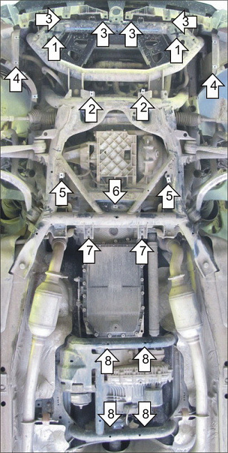 Защита стальная Мотодор для картера двигателя, КПП, радиатора и РК на Land Rover Range Rover фото 5