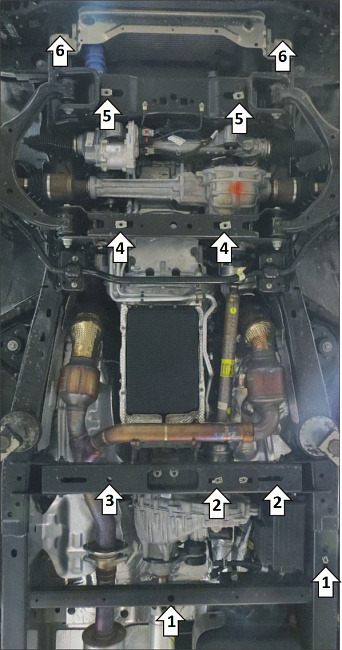 Защита алюминиевая Мотодор для переднего дифференциала, РК, КПП, картера двигателя и радиатора на Ford F-150 фото 3