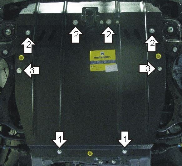 Защита стальная Мотодор для картера двигателя и КПП на Hyundai Santa Fé фото 2